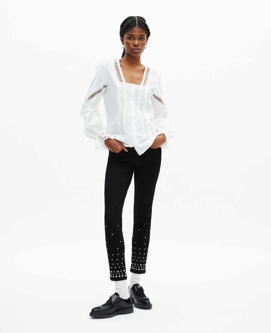 The Kooples FEMME OFF WHITE top manches longues écru coton brodé