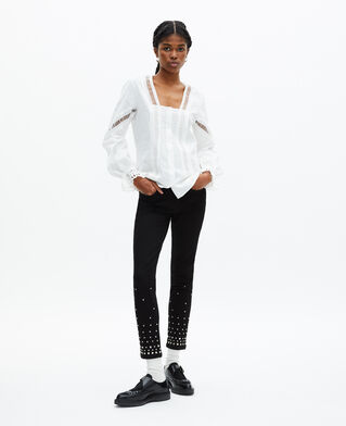 The Kooples FEMME OFF WHITE top manches longues écru coton brodé