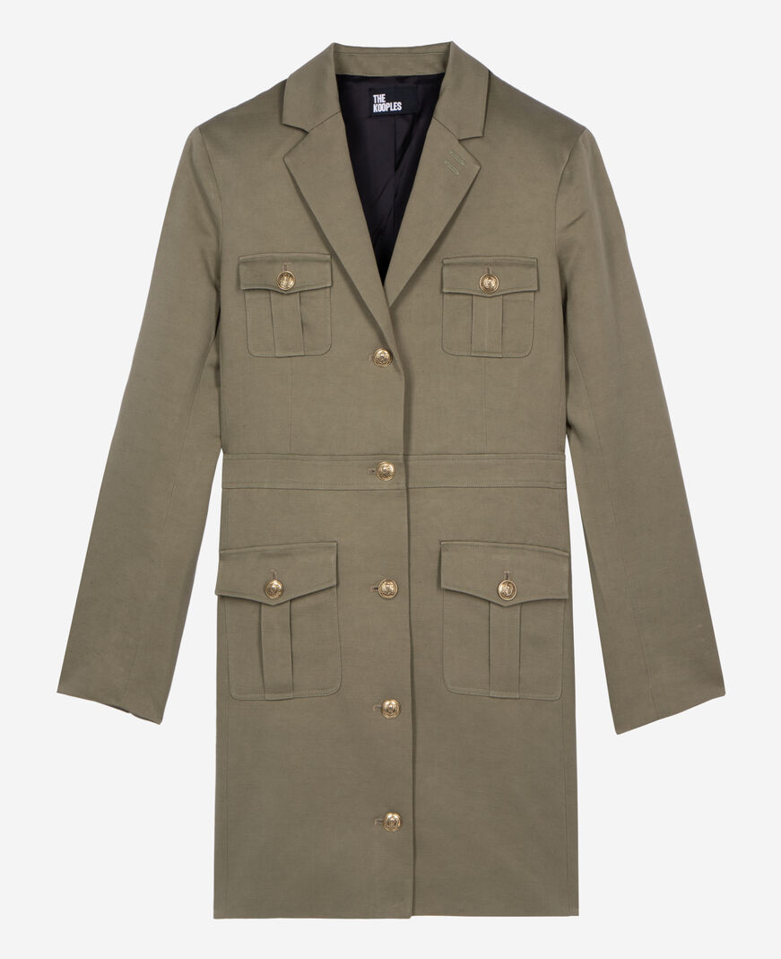 The Kooples FEMME KAKI robe courte style officier en lin kaki