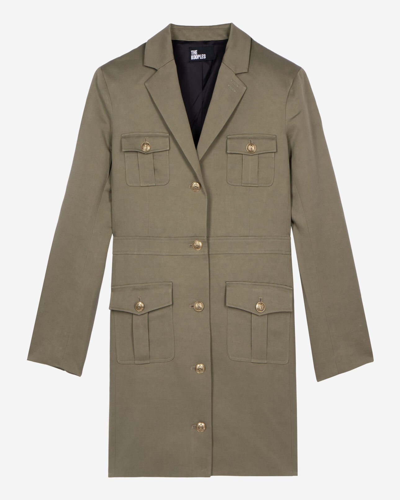 The Kooples WOMEN KAKI short officer-style dress in khaki linen