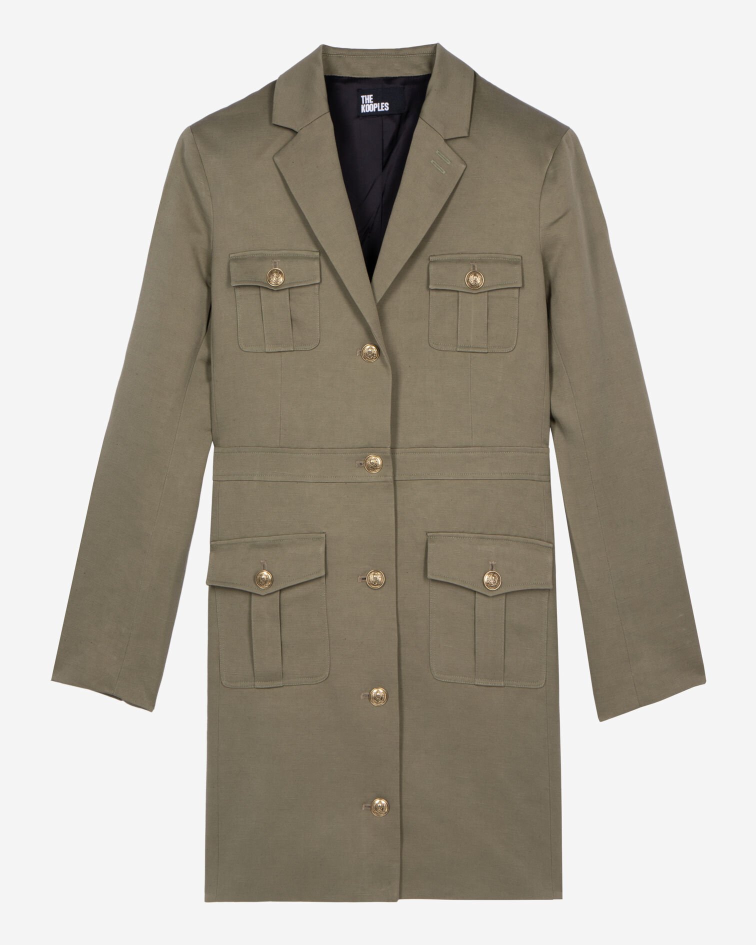 Short officer-style dress in khaki linen, KAKI, hi-res image number null