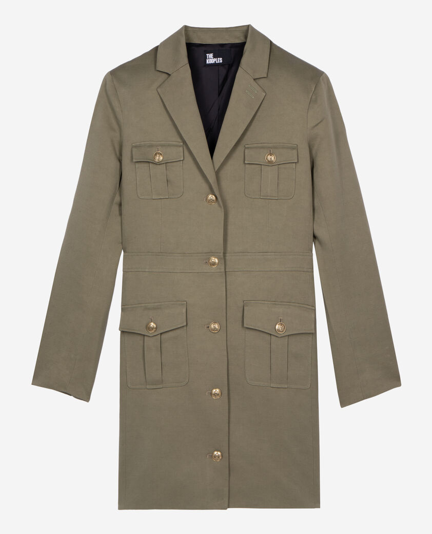 The Kooples DAMEN KAKI kurzes kleid im offiziersstil aus khakifarbenem leinen