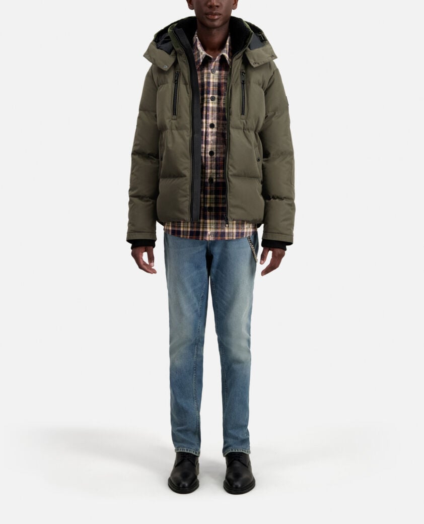 The Kooples HERREN KAKI khakifarbene daunenjacke mit kapuze