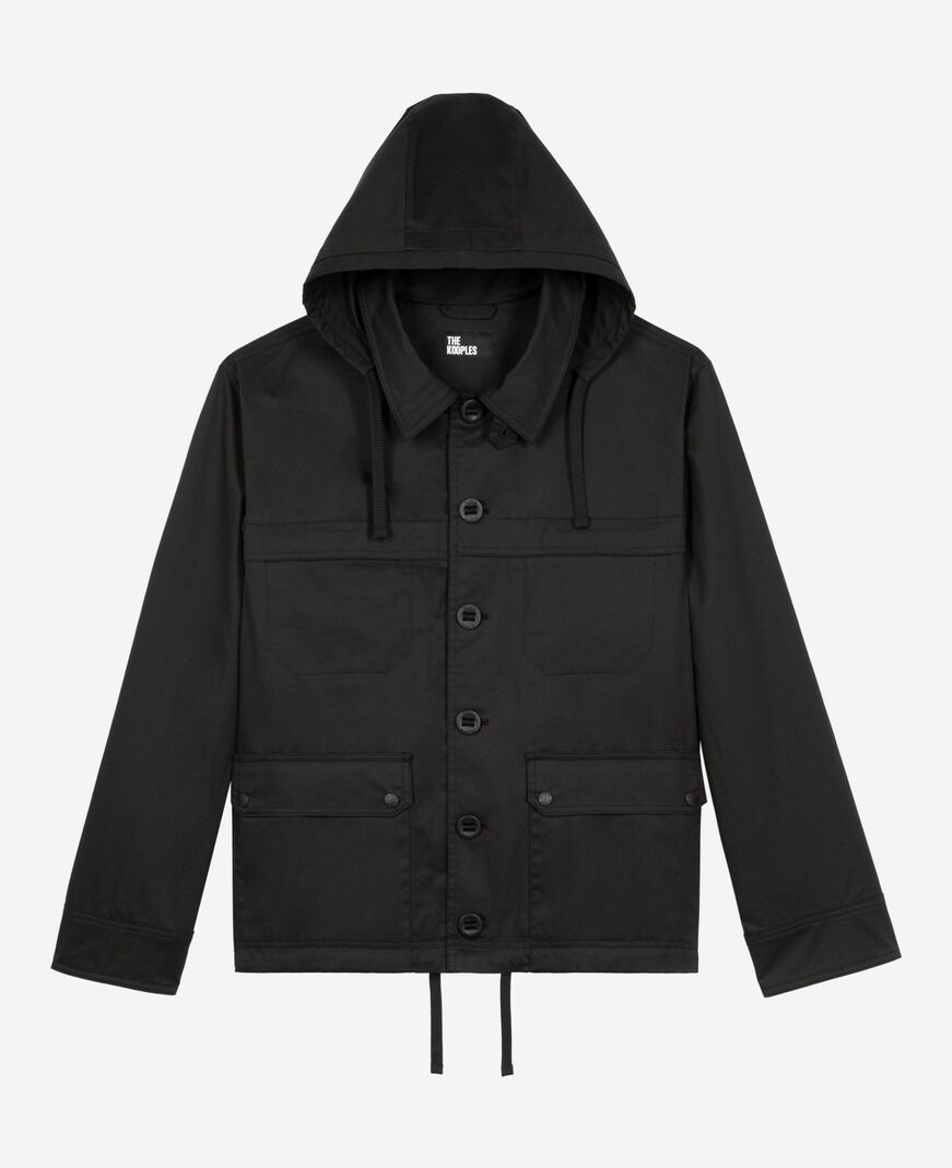 The Kooples HOMME BLACK parka courte à capuche noire
