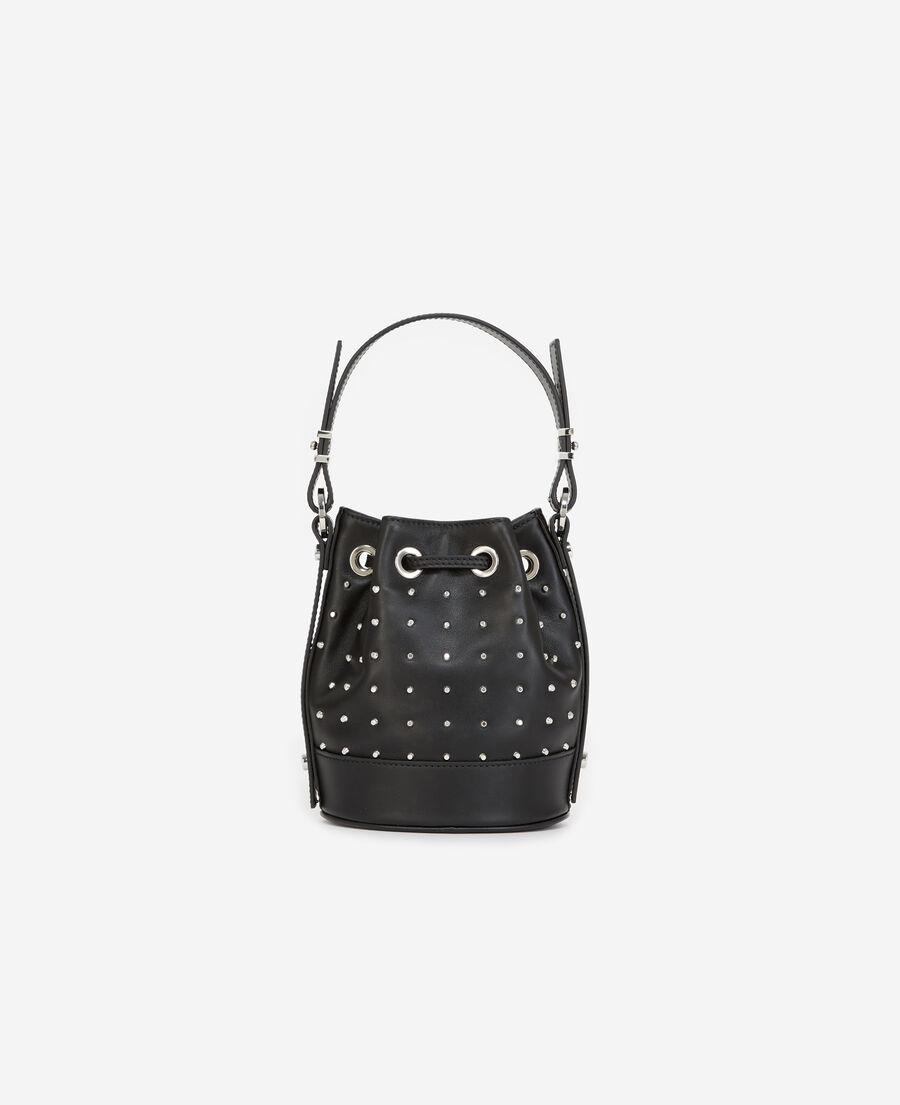 studded small tina bag in smooth black leather