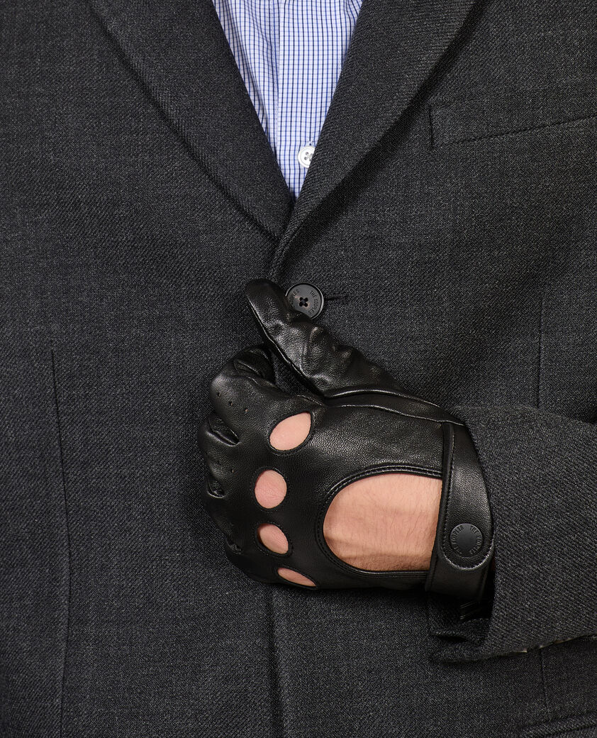 The Kooples HOMME BLACK gants style motard en cuir noir