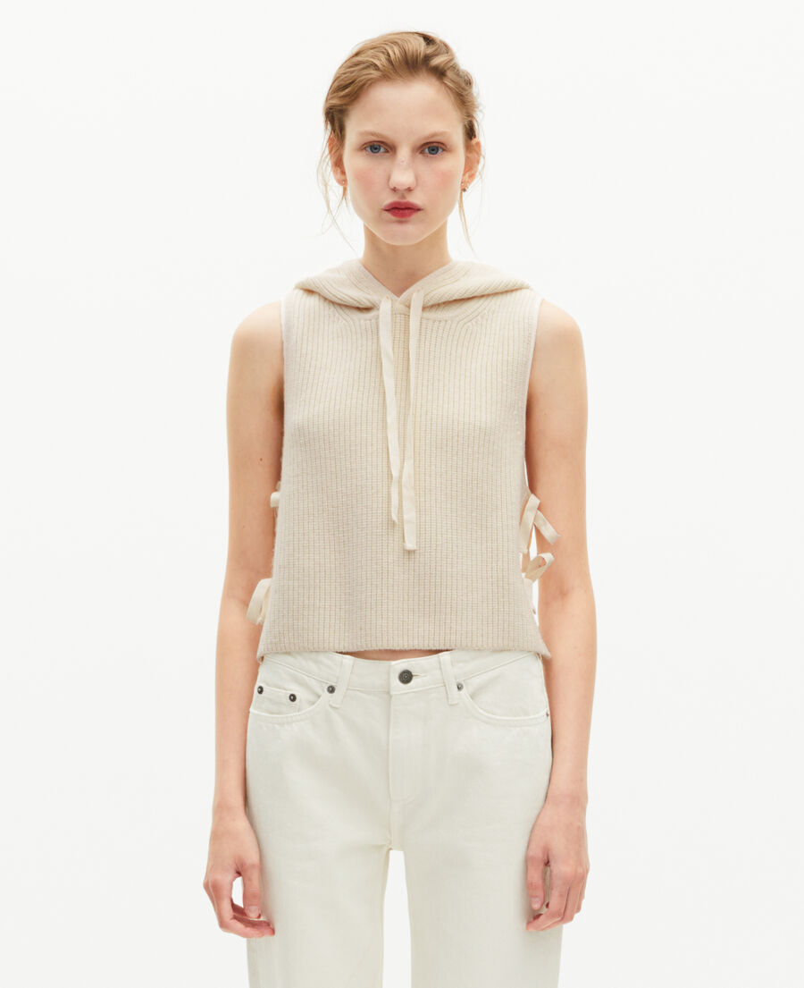 The Kooples FEMME ECRU pull sans manches pull en laine et coton écru