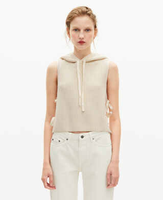 The Kooples FEMME ECRU pull sans manches pull en laine et coton écru