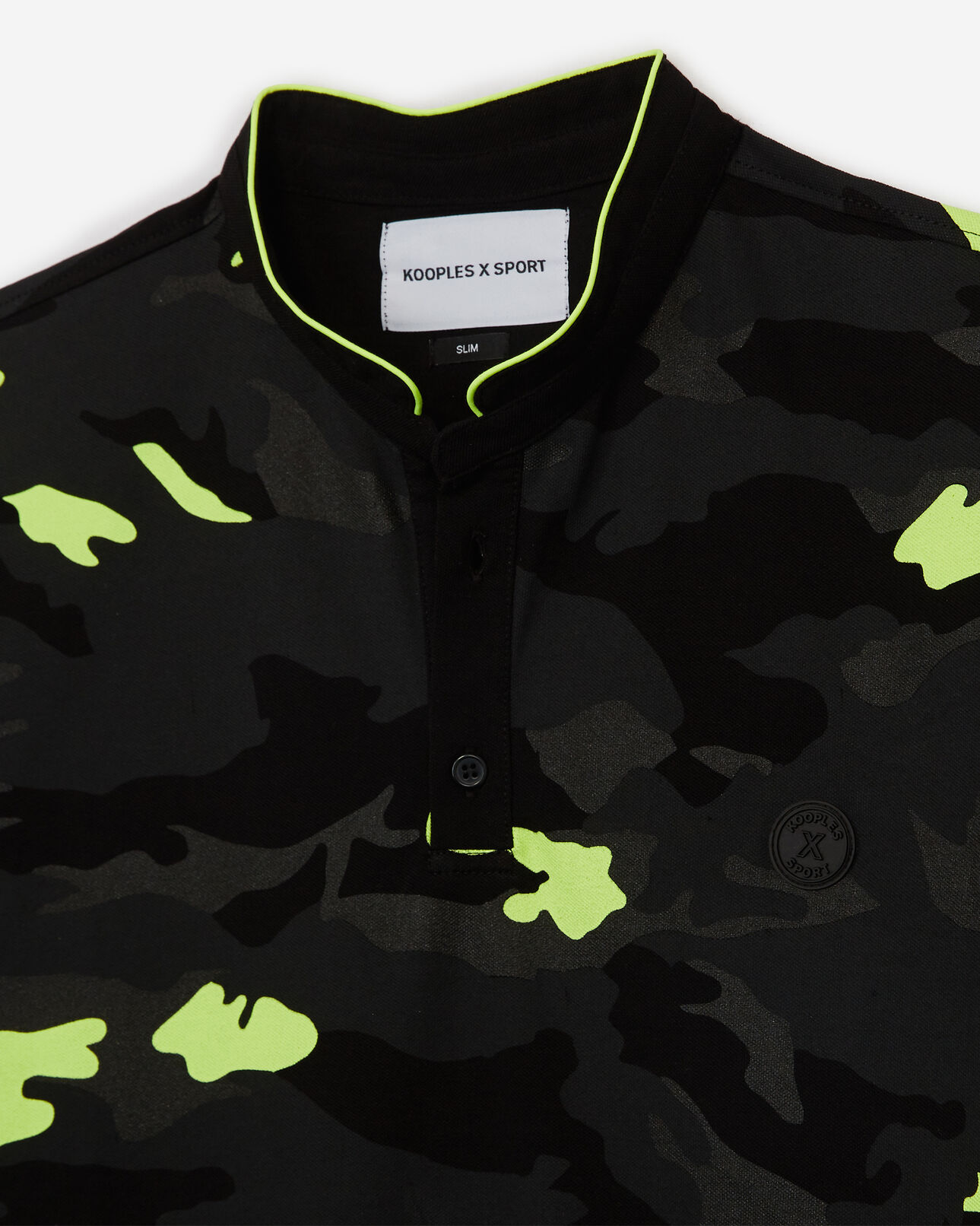 The Kooples MEN BLACK / FLUO YELLOW camouflage printed cotton polo shirt
