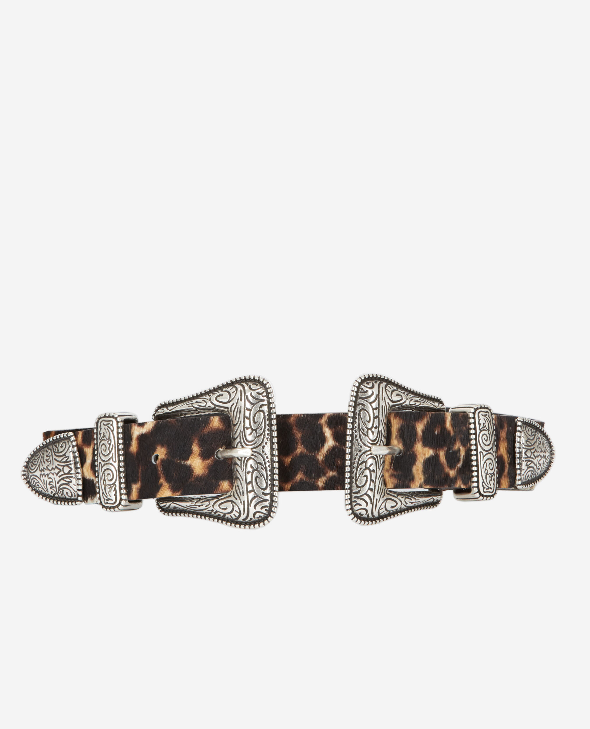 Leopard print leather belt