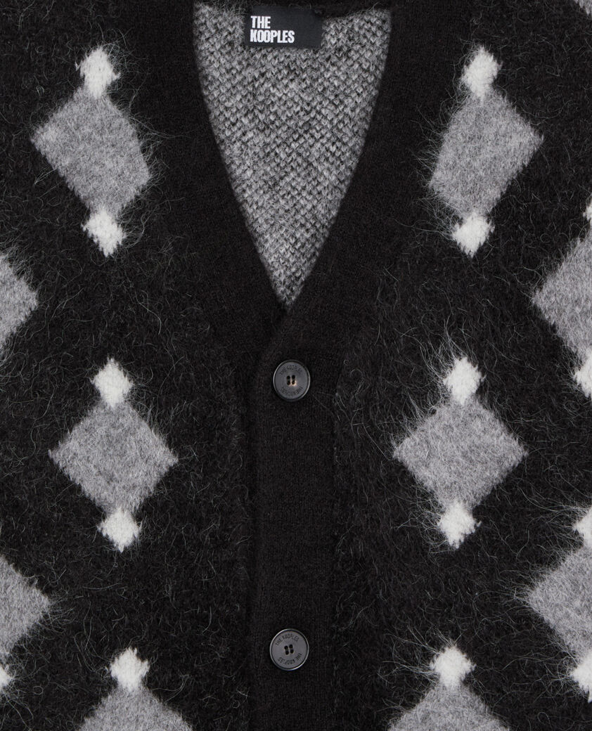 The Kooples MEN BLACK GREY WHITE black and grey diamond cardigan