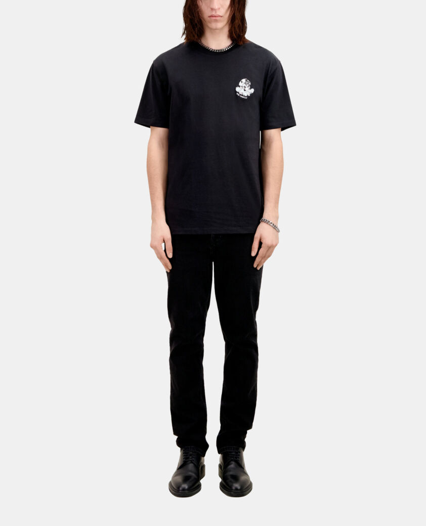 The Kooples HERREN BLACK schwarzes t-shirt mit vintage-skull-stickerei