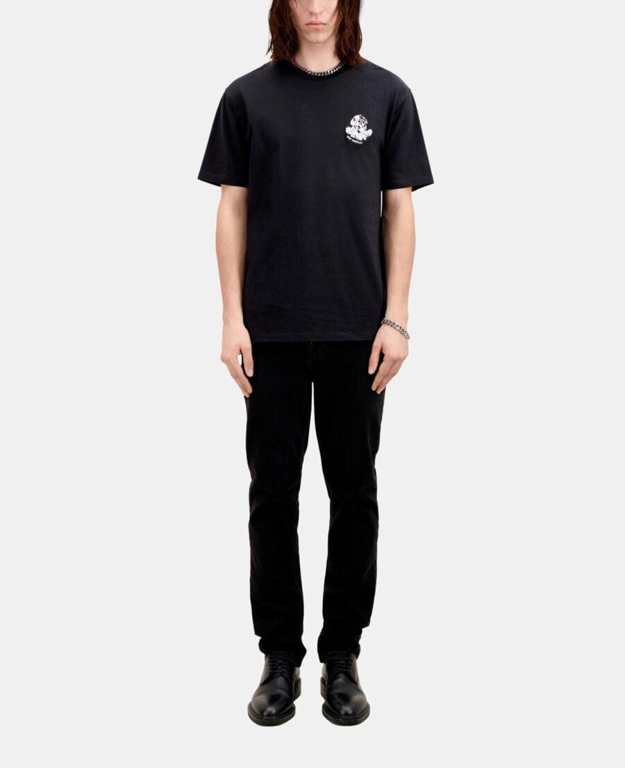 The Kooples HERREN BLACK schwarzes t-shirt mit vintage-skull-stickerei