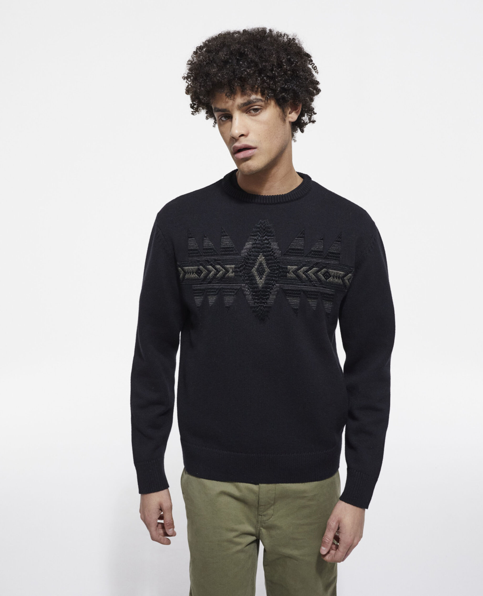 Geometric print sweater, BLACK DARK GREY, hi-res image number null