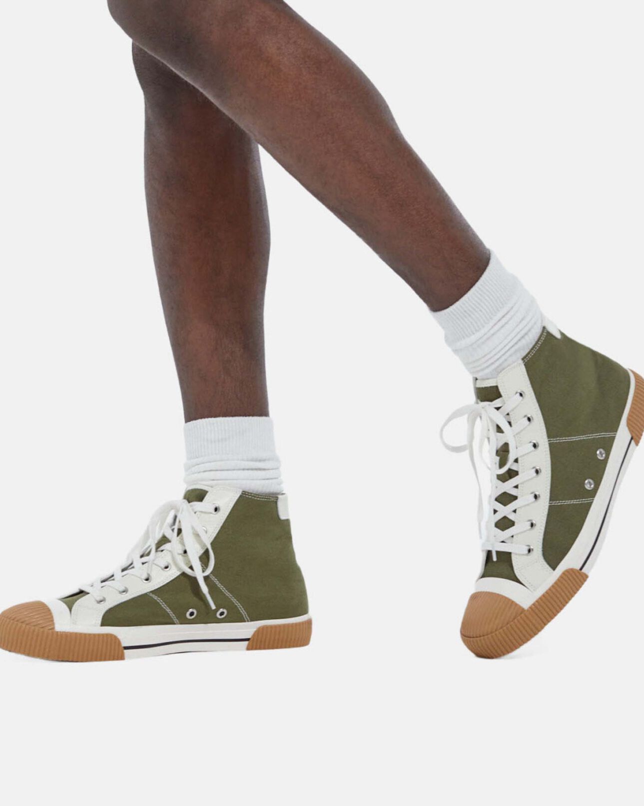 The Kooples MIXED KAKI khaki high-top lace-up canvas sneakers