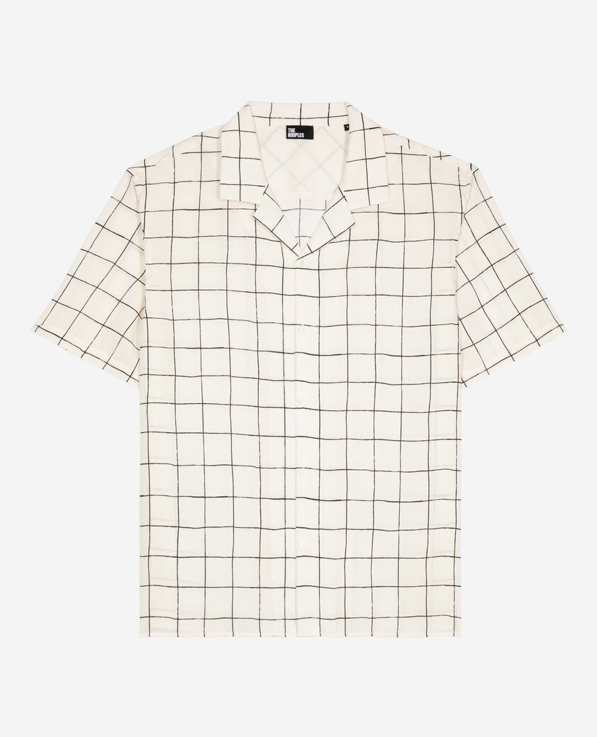 The Kooples HOMME WHITE / BLACK chemise manches courtes &agrave; carreaux &eacute;crue