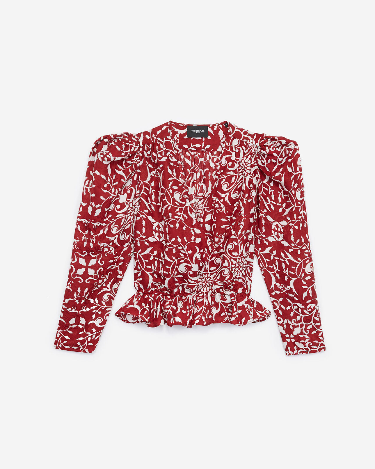 The Kooples WOMEN BURGUNDY printed red blended silk top with ruffles