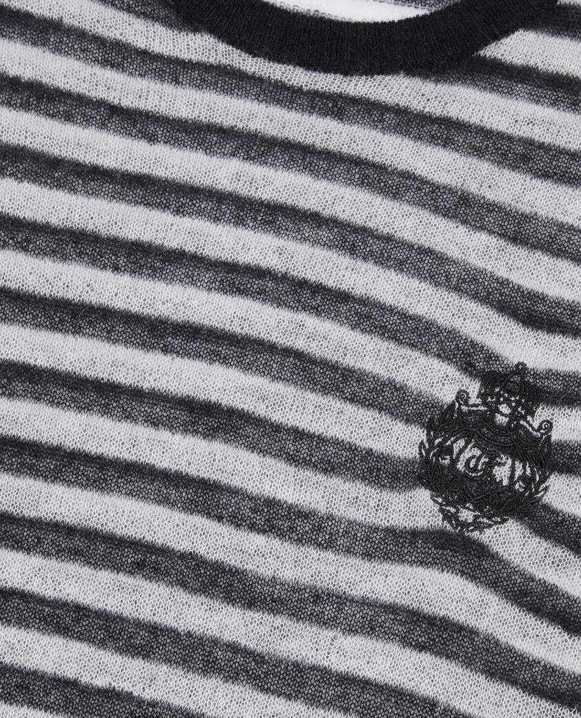 The Kooples WOMEN BLACK / WHITE striped mohair and wool sweater