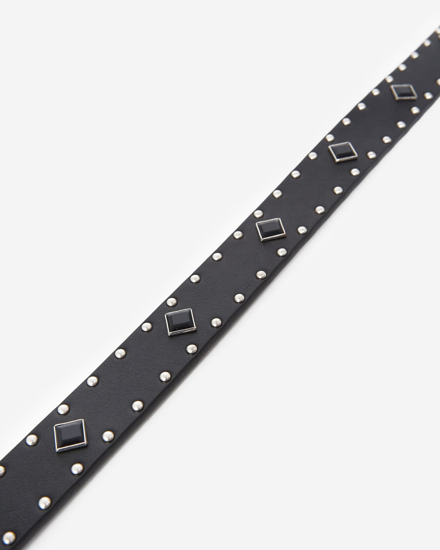 Studded smooth leather skinny black belt, BLACK, hi-res image number null