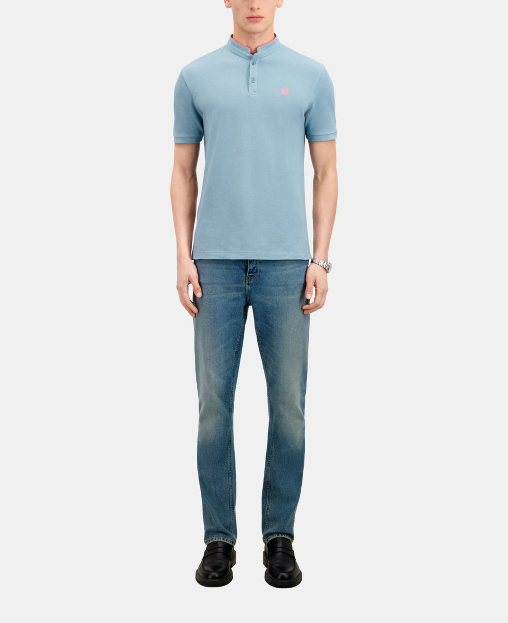 The Kooples HOMME BLUE GREY polo bleu clair en coton