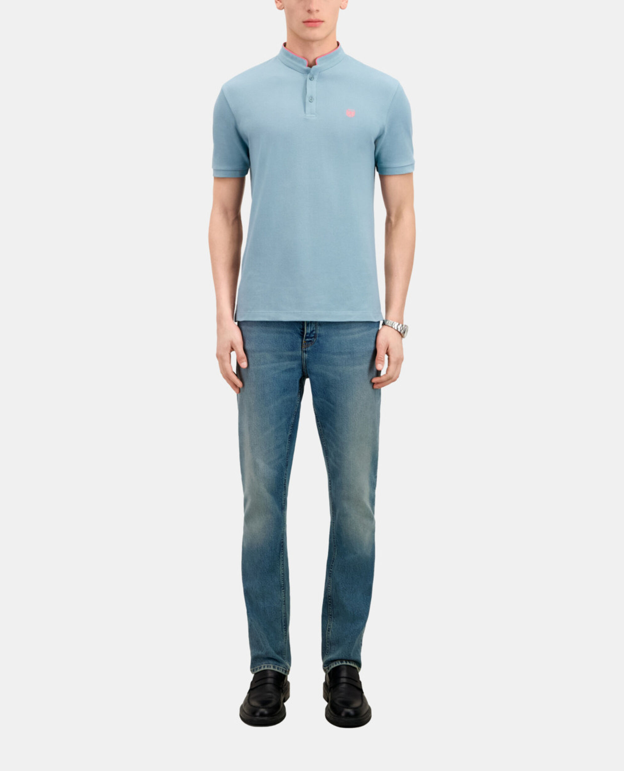 Polo bleu clair en coton, BLUE GREY, hi-res image number null
