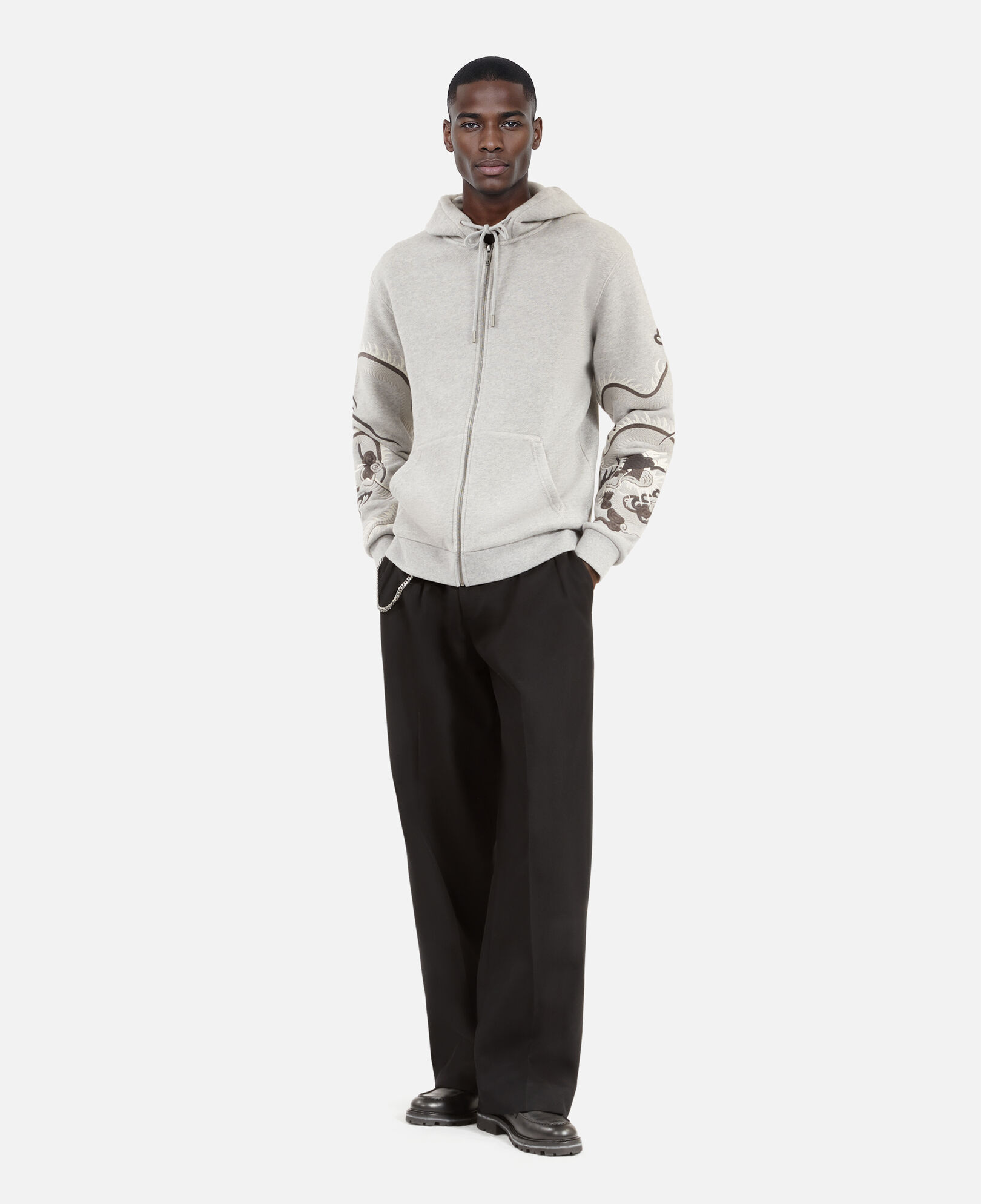 The Kooples HOMME GREY MELANGE sweatshirt brodé à capuche gris