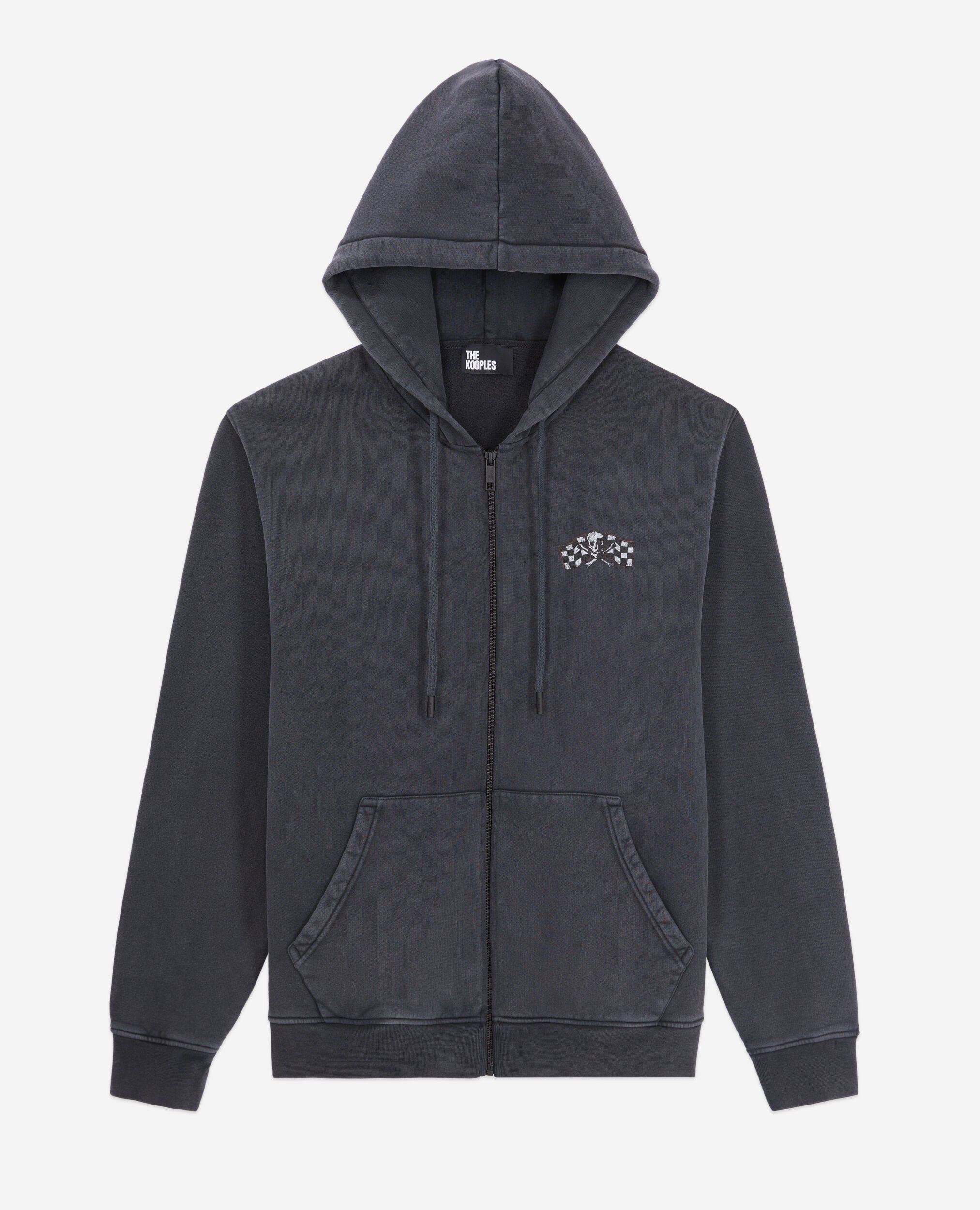 Herren Schwarzes Kapuzensweatshirt mit Siebdruck, BLACK WASHED, hi-res image number null