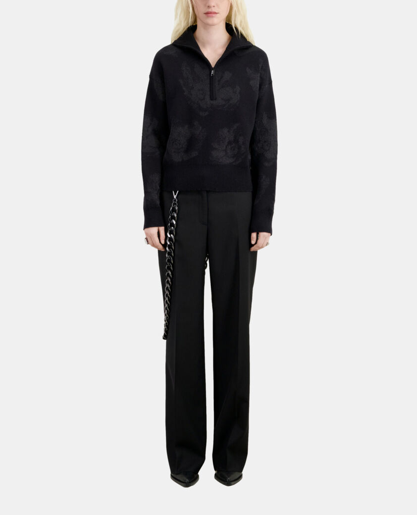 The Kooples FEMME BLACK/BLACK pull noir en laine mélangée avec motifs argenté