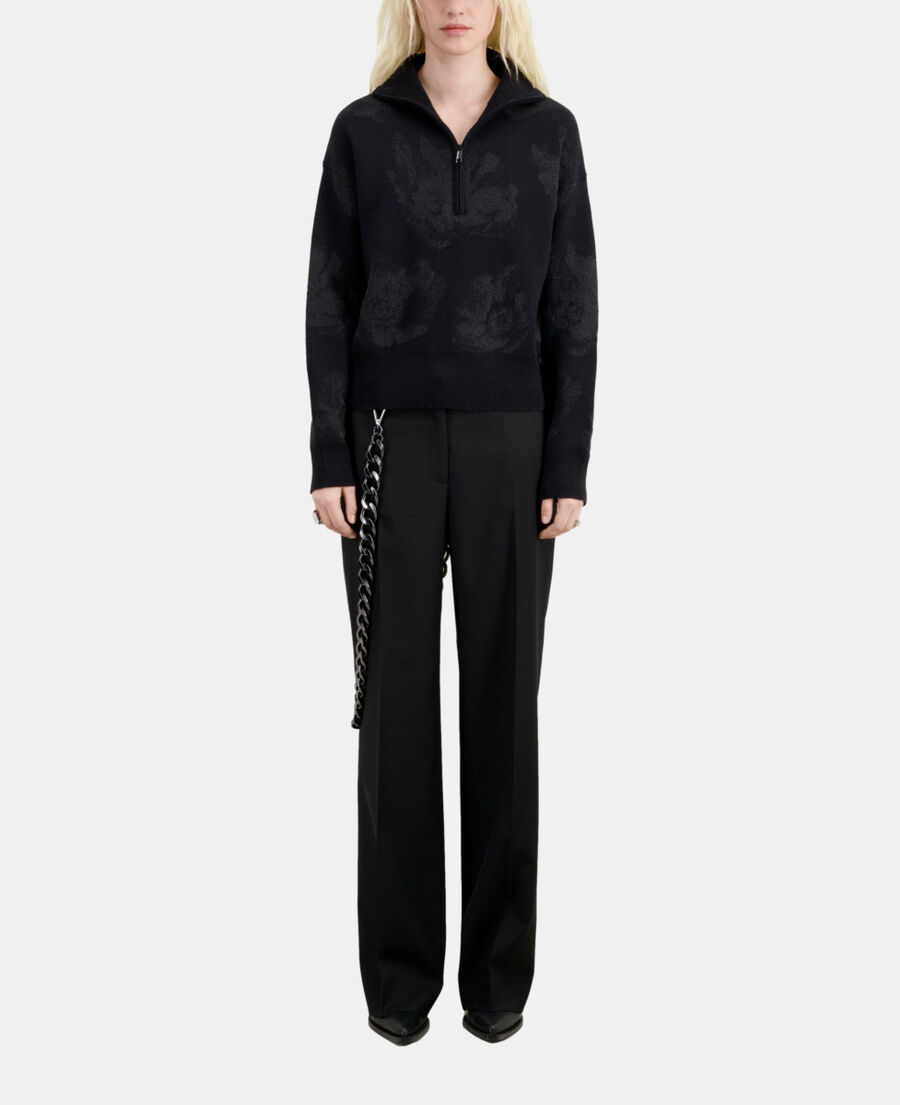 The Kooples FEMME BLACK/BLACK pull noir en laine mélangée avec motifs argenté