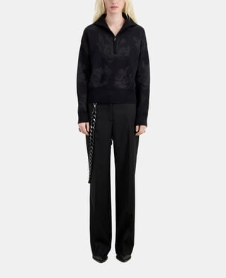 The Kooples FEMME BLACK/BLACK pull noir en laine mélangée avec motifs argenté
