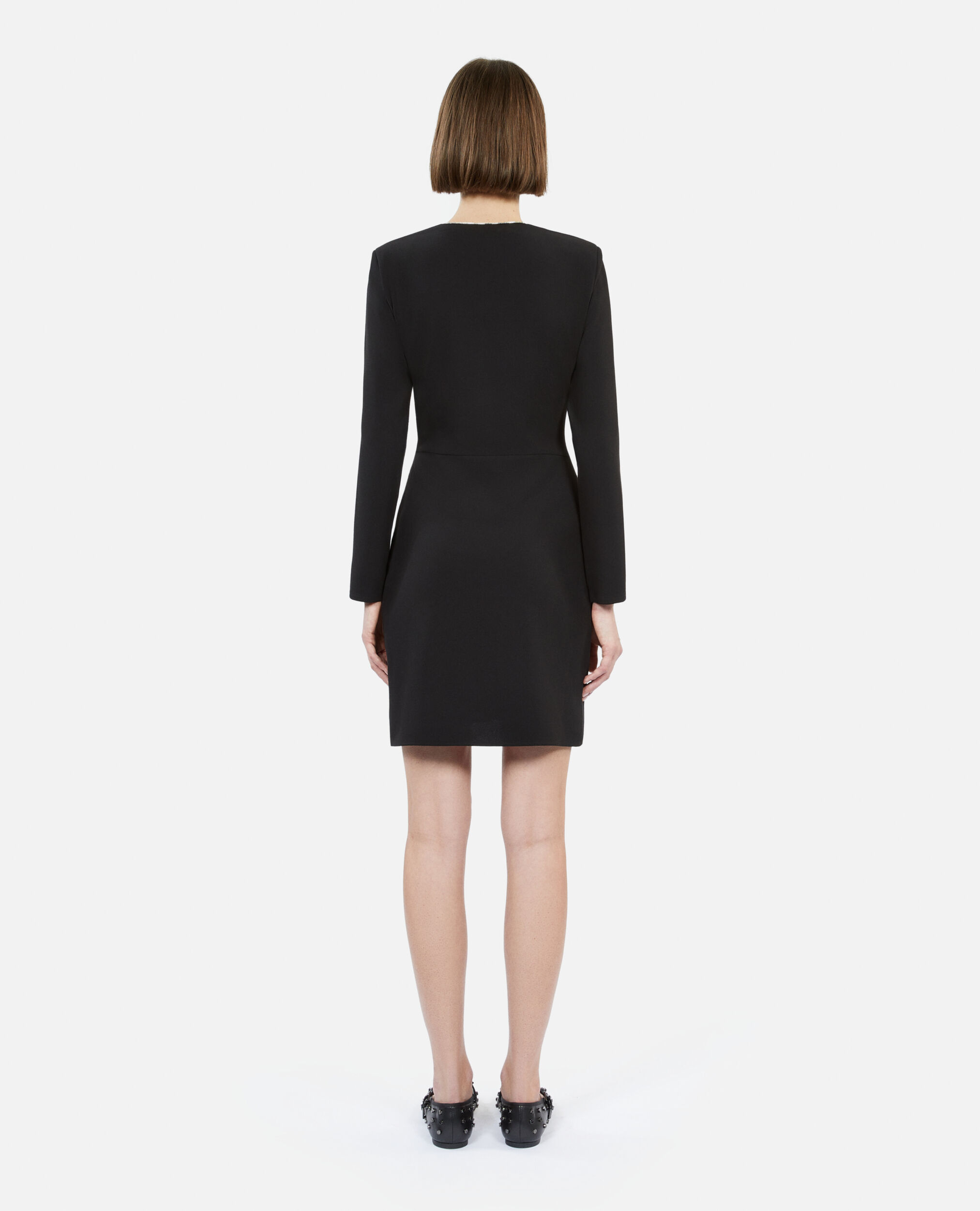 Short black crepe dress with zipper, BLACK, hi-res image number null