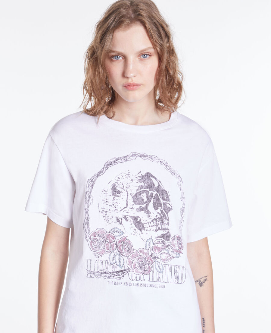 t-shirt femme blanc avec sérigraphie vintage skull