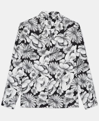 The Kooples MEN BLACK WHITE floral shirt with hawaiian collar
