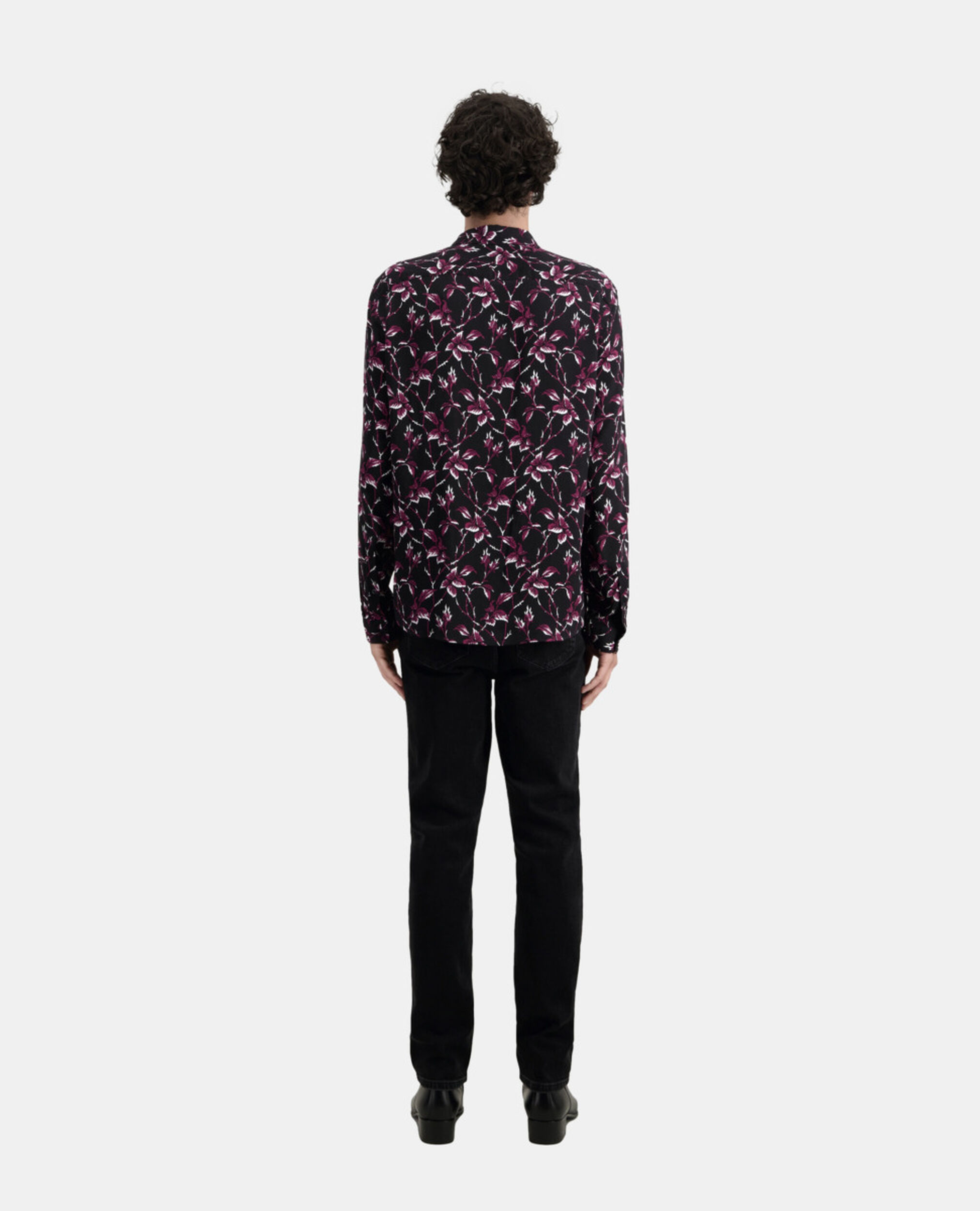 Printed shirt, BLACK - BURGUNDY, hi-res image number null