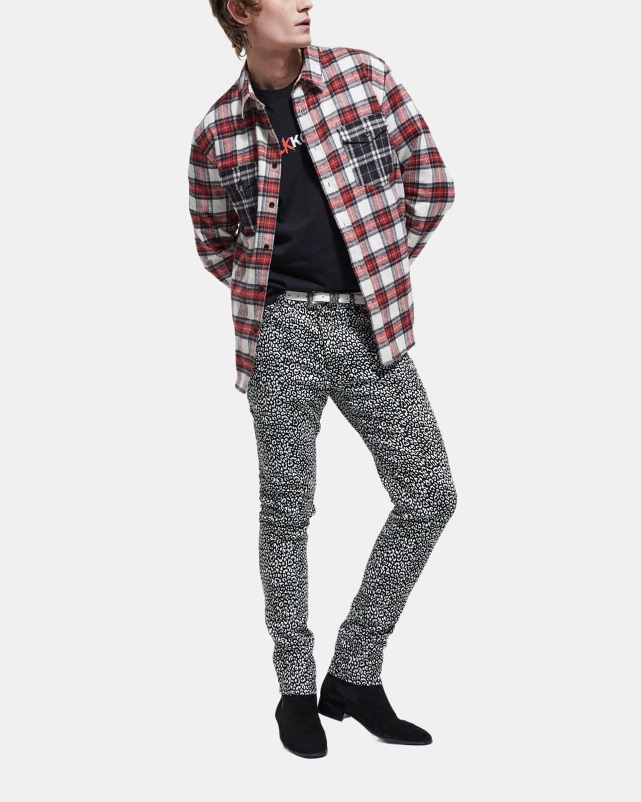 The Kooples MEN RED overshirt with classic collar and check motif