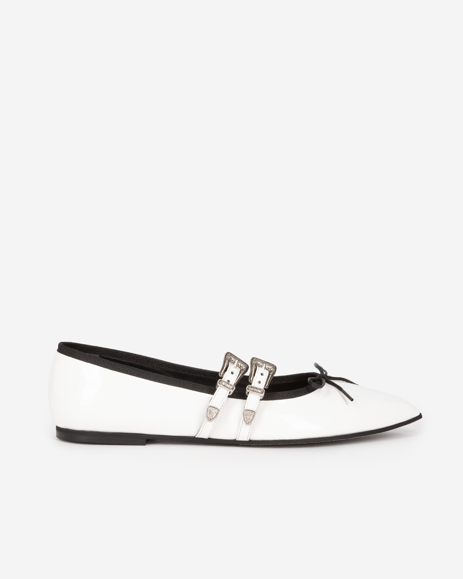 Flache Ballerinas aus weißem Leder, WHITE, hi-res image number null