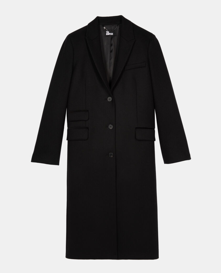 The Kooples FEMME BLACK manteau long en laine mélangée noire