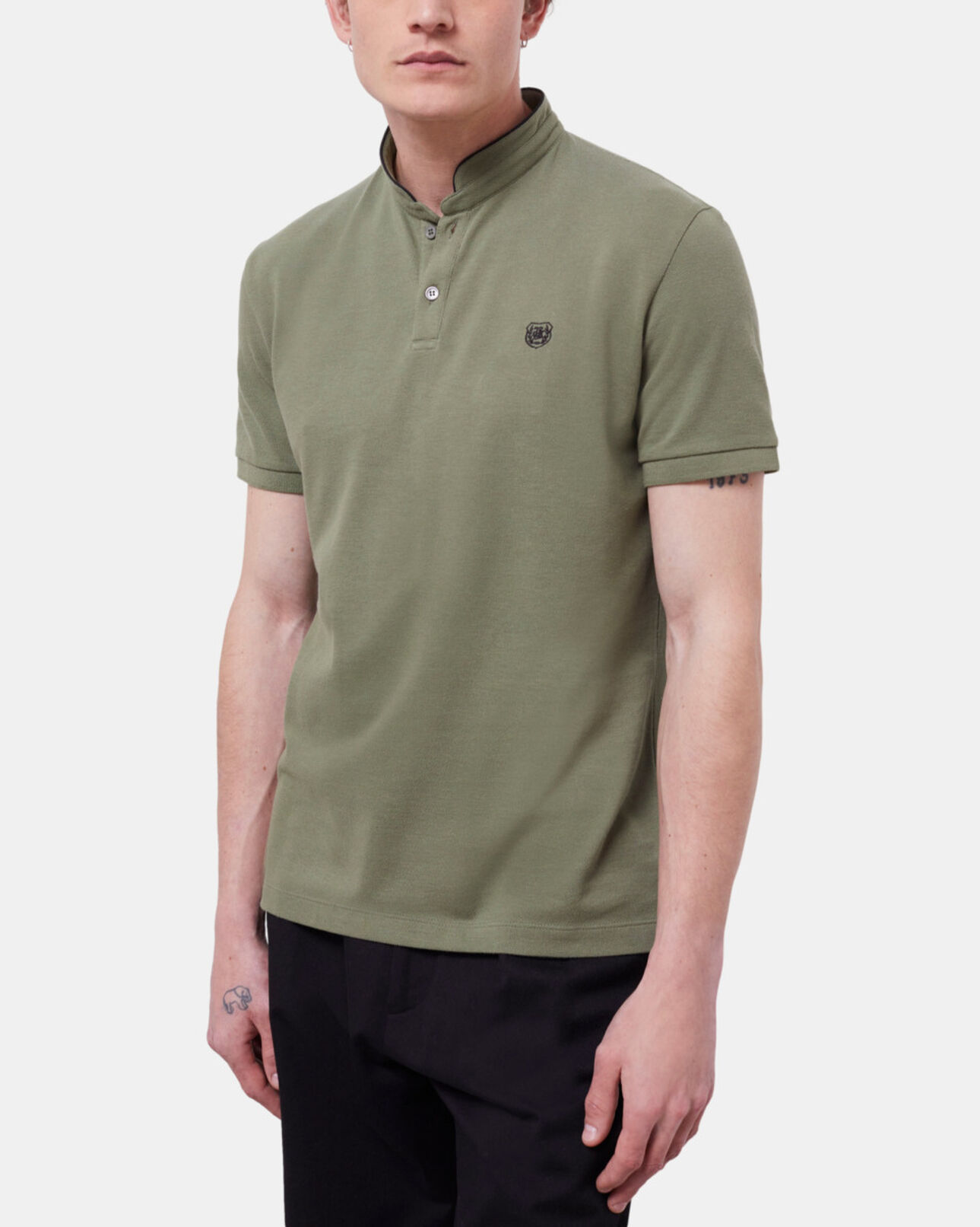The Kooples MEN KAKI green officer collar polo shirt