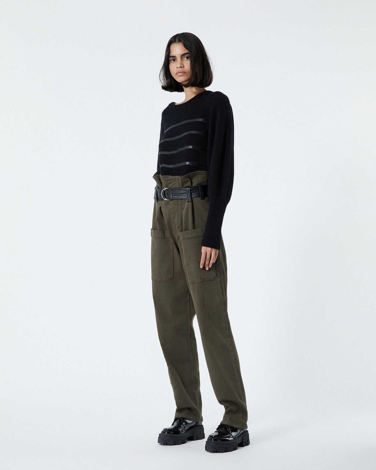 The Kooples DAMEN BLACK schwarzer pullover im marinestil mit leder