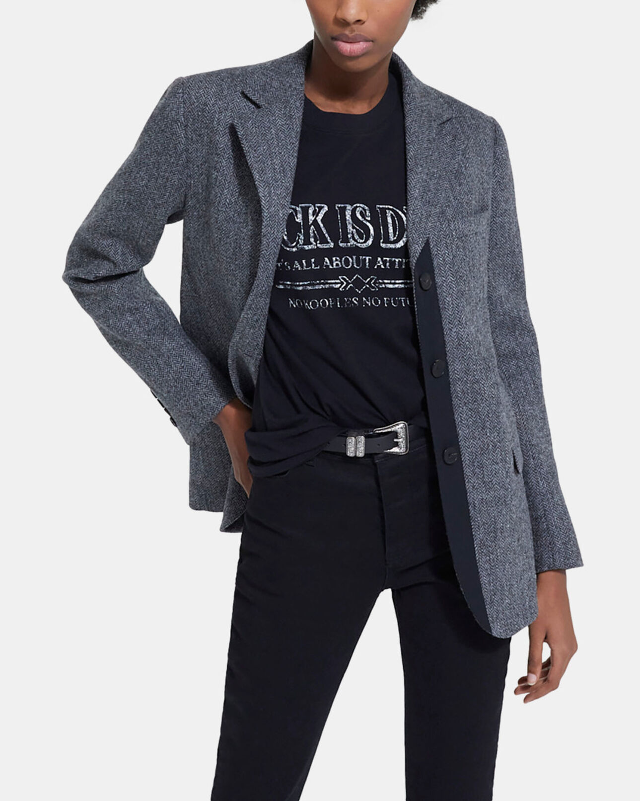 The Kooples FEMME GREY veste en laine à motif grise