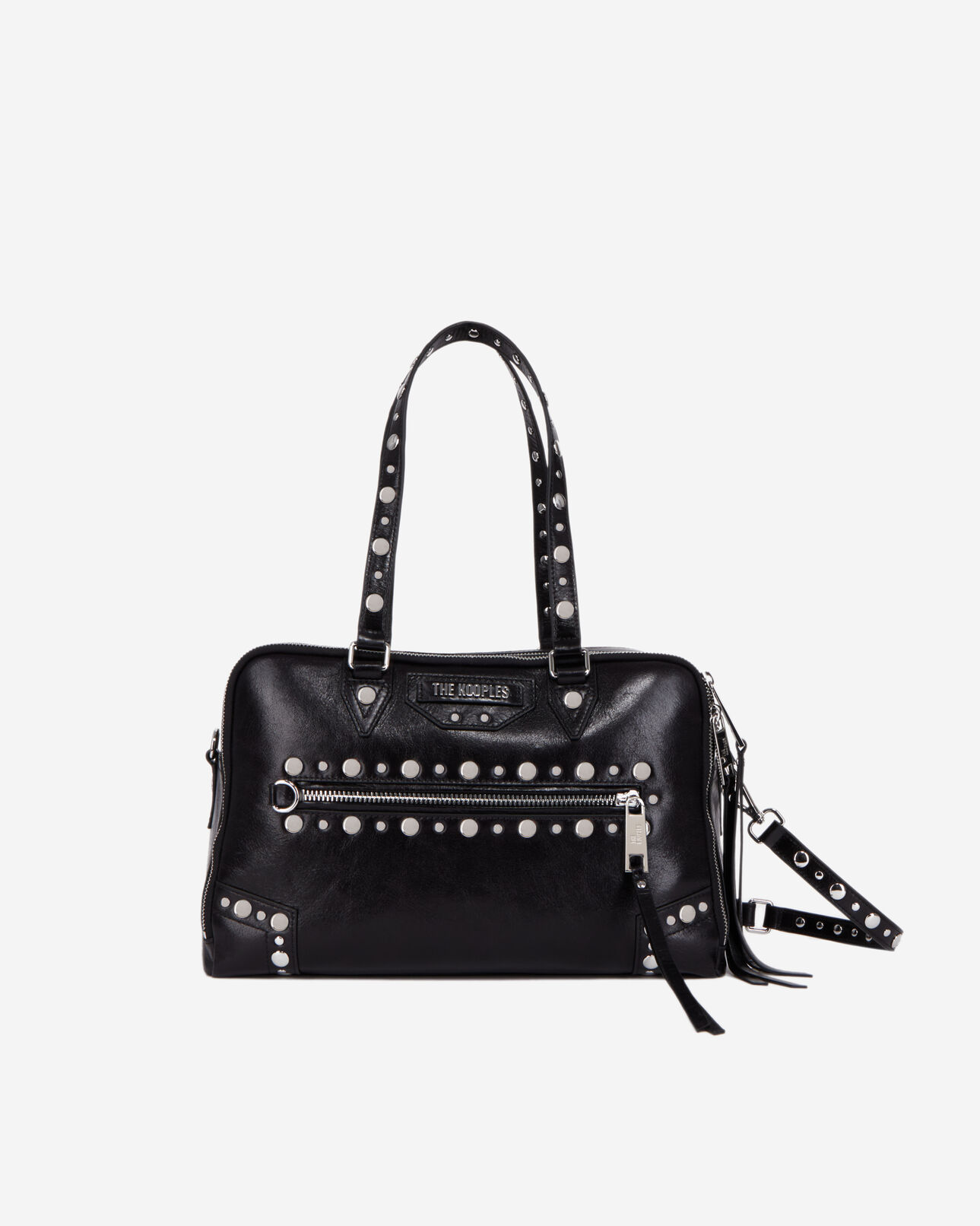The Kooples WOMEN BLACK large black leather jill handbag with studs