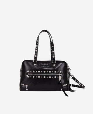 The Kooples WOMEN BLACK large black leather jill handbag with studs