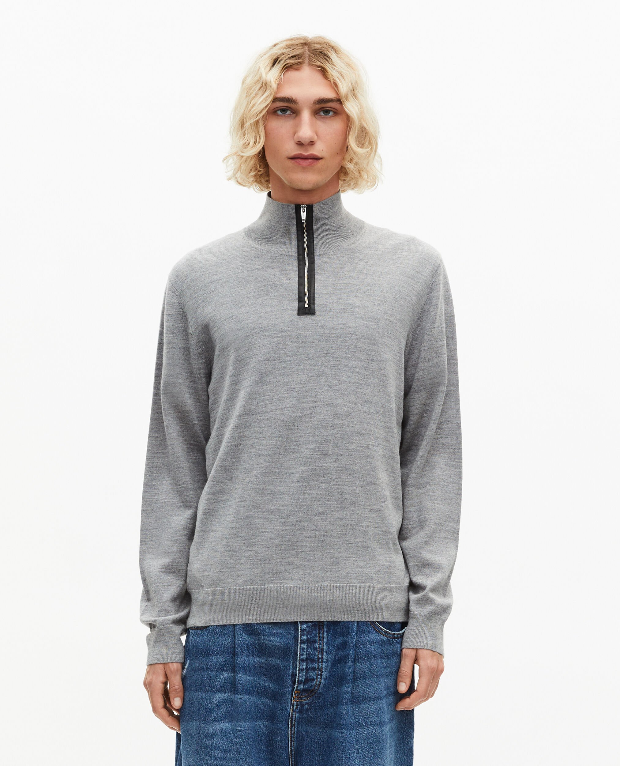 Grey stand-up collar sweater, MIDDLE GREY, hi-res image number null