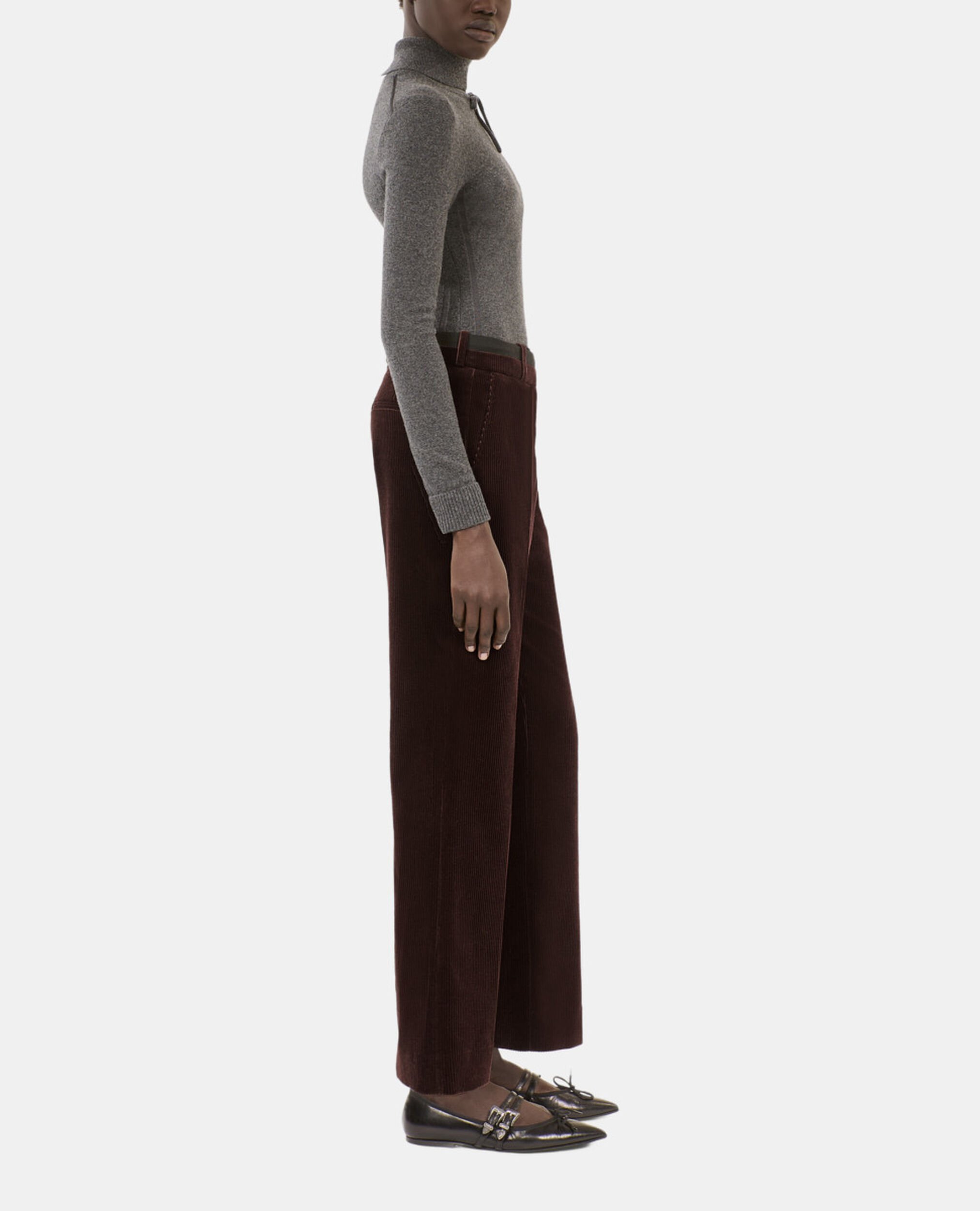 Pantalon tailleur droit en velours côtelé marron, BROWN, hi-res image number null