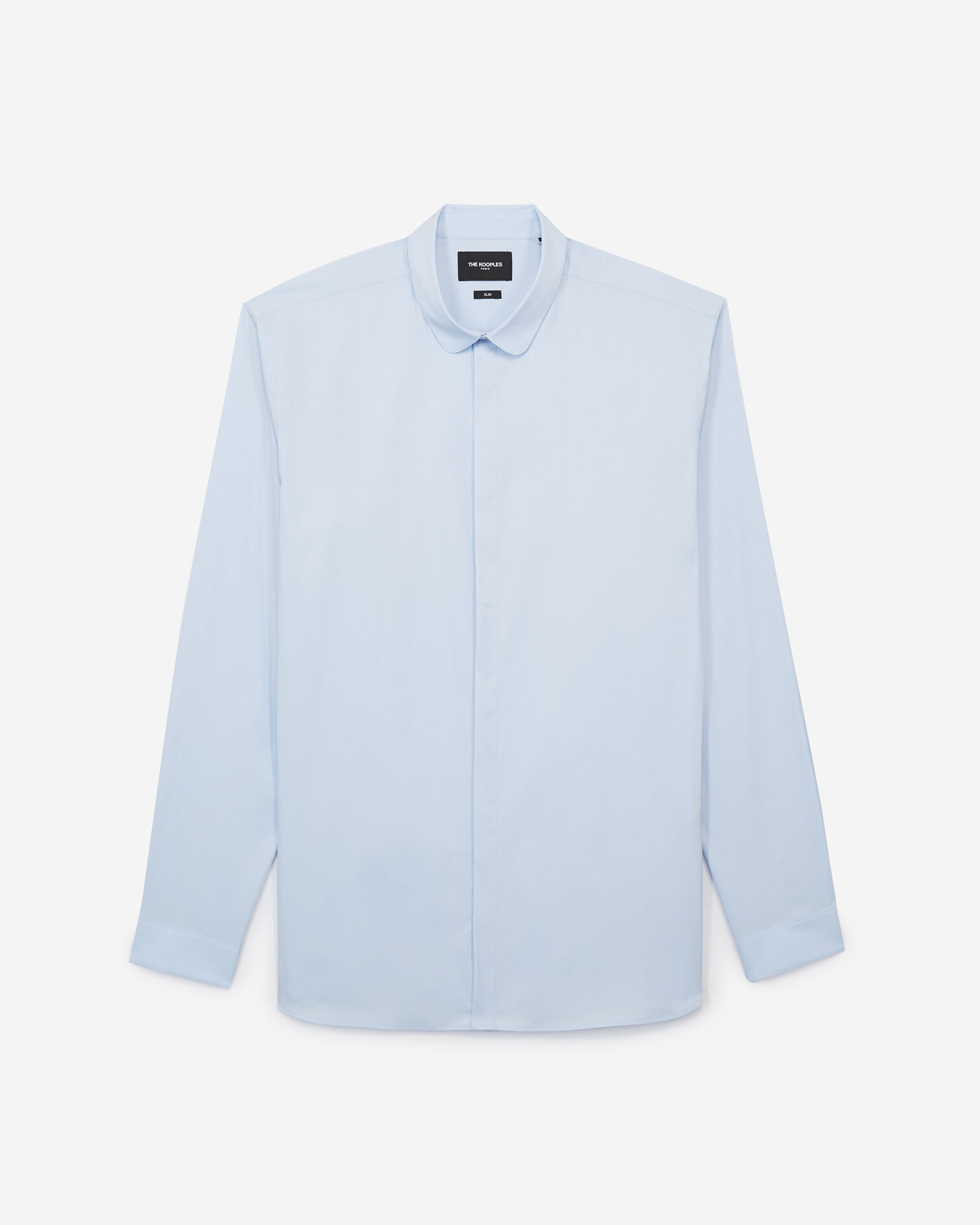 Men’s blue shirt in cotton with round collar, BLUE SKY, hi-res image number null