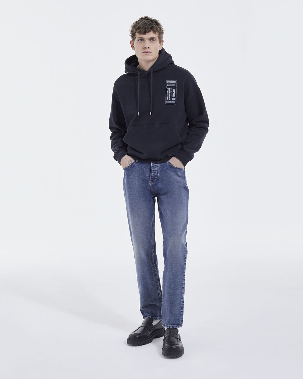 The Kooples HOMME BLACK WASHED sweat capuche noir délavé oversize print