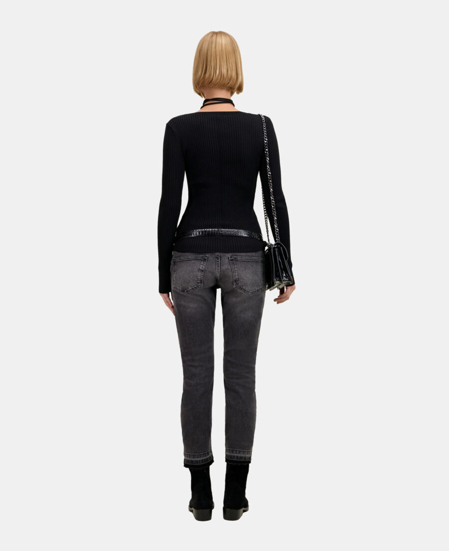 black ribbed fine knit sweater