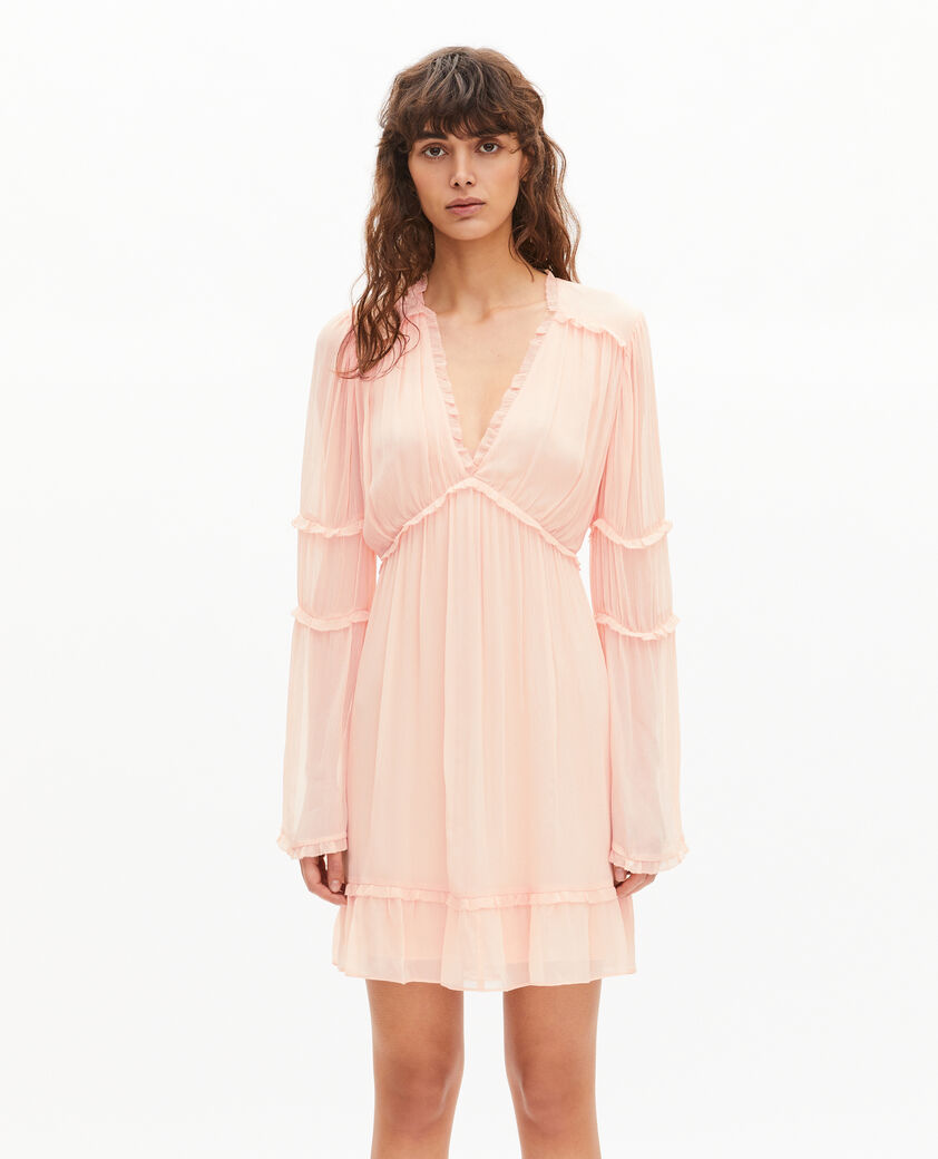 The Kooples WOMEN NUDE POUDRE short ruffled peach dress