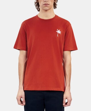 The Kooples H RED BRIQUE red t-shirt with palm tree embroidery