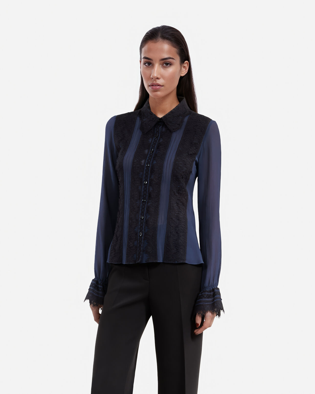 The Kooples WOMEN DARK NAVY navy blue silk shirt